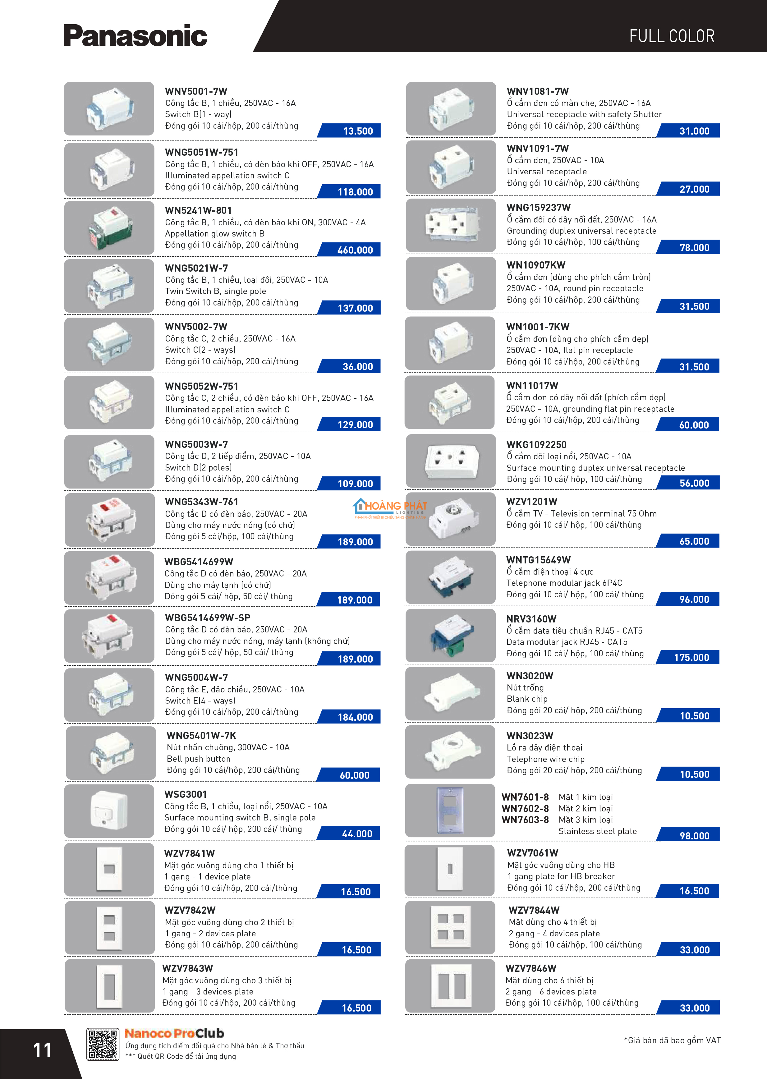 Bảng giá thiết bị điện Panasonic 2024