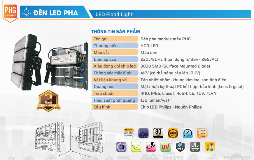 Đèn pha led PH-PHG300-255/P 300w Hodiled