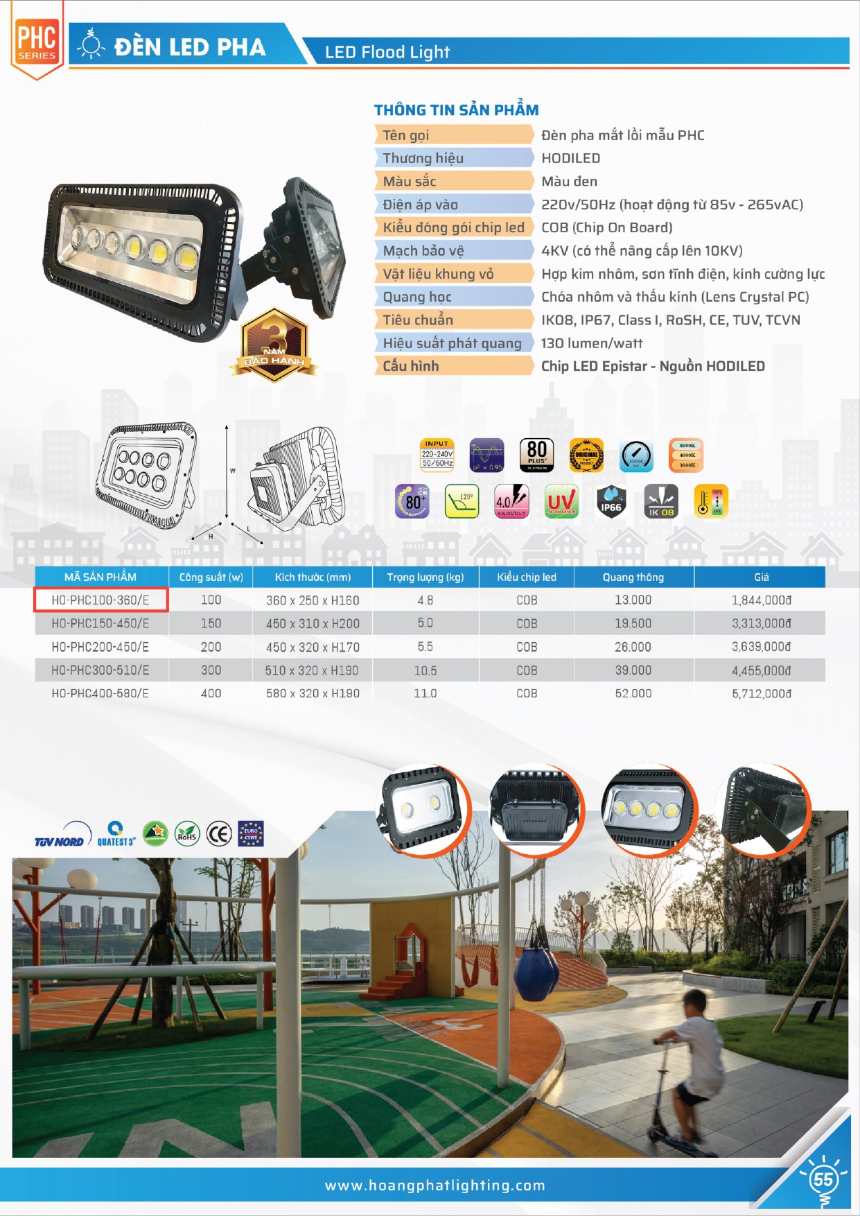 Đèn pha led HO-PHC100-360/E 100W Hodiled
