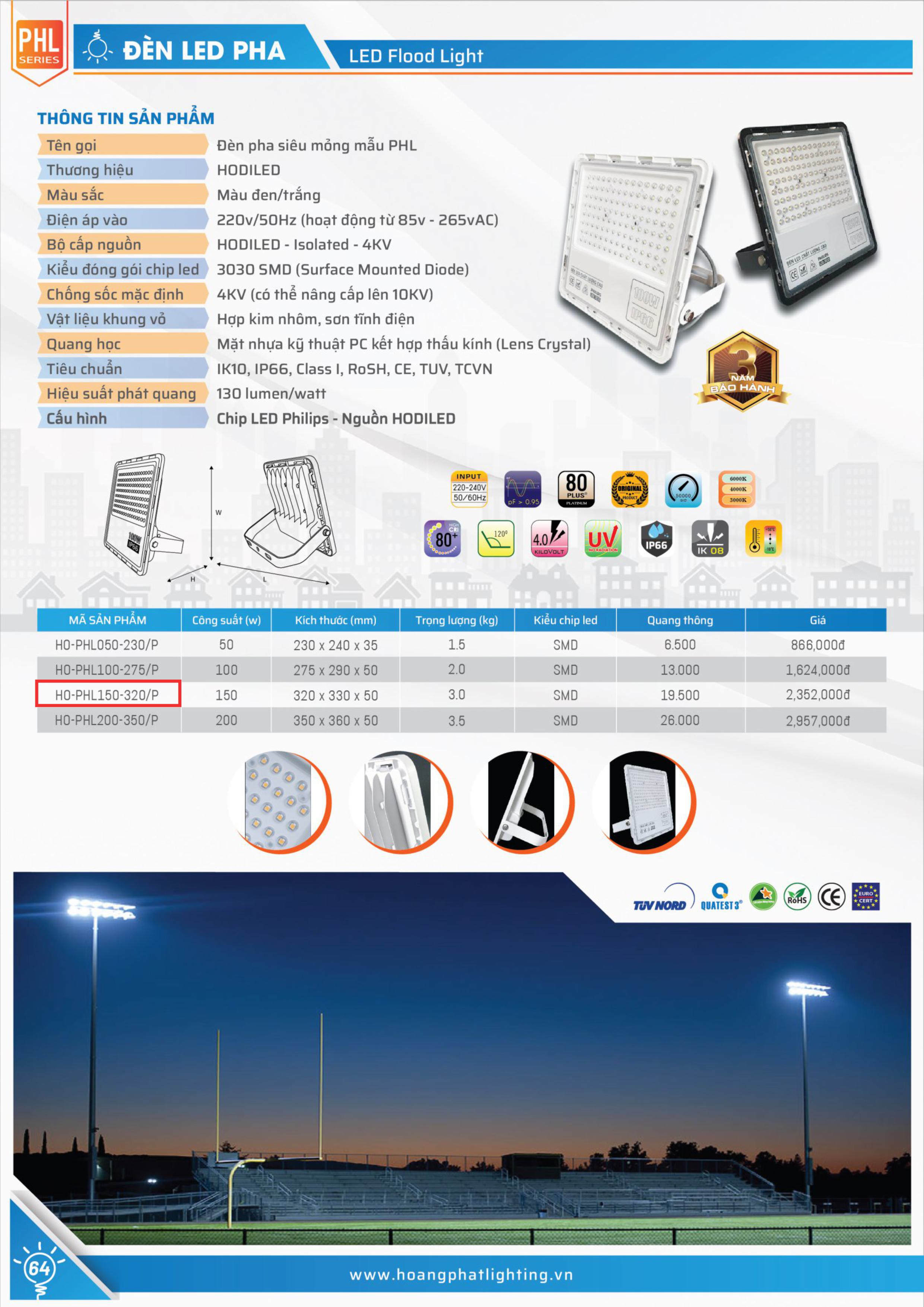 Đèn pha led HO-PHL150-320/P 150W Hodiled