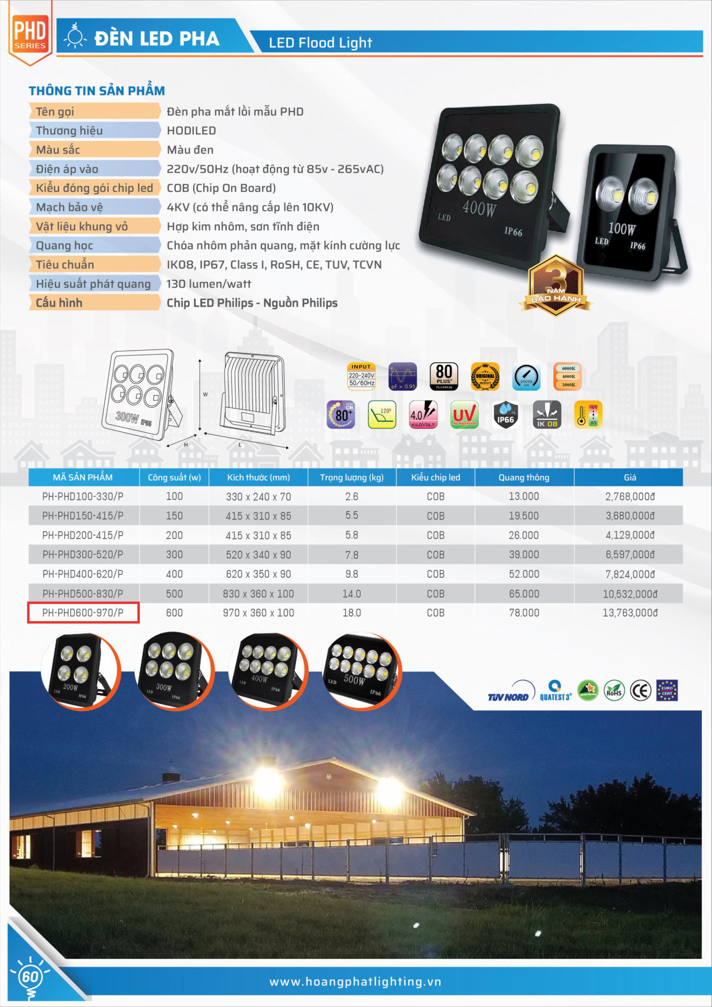 Đèn pha led PH-PHD600-970/P 600W Hodiled