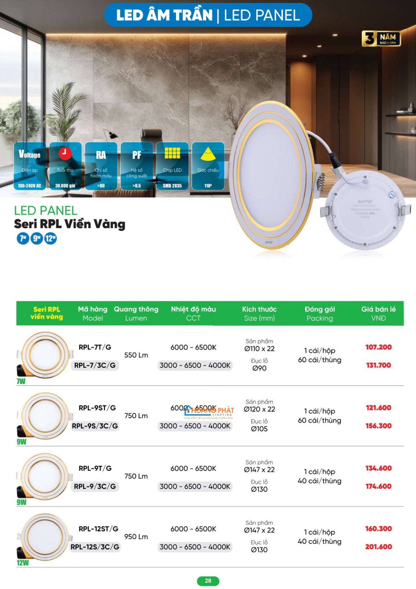 Bảng giá thiết bị điện - đèn led MPE mới cập nhật 2026