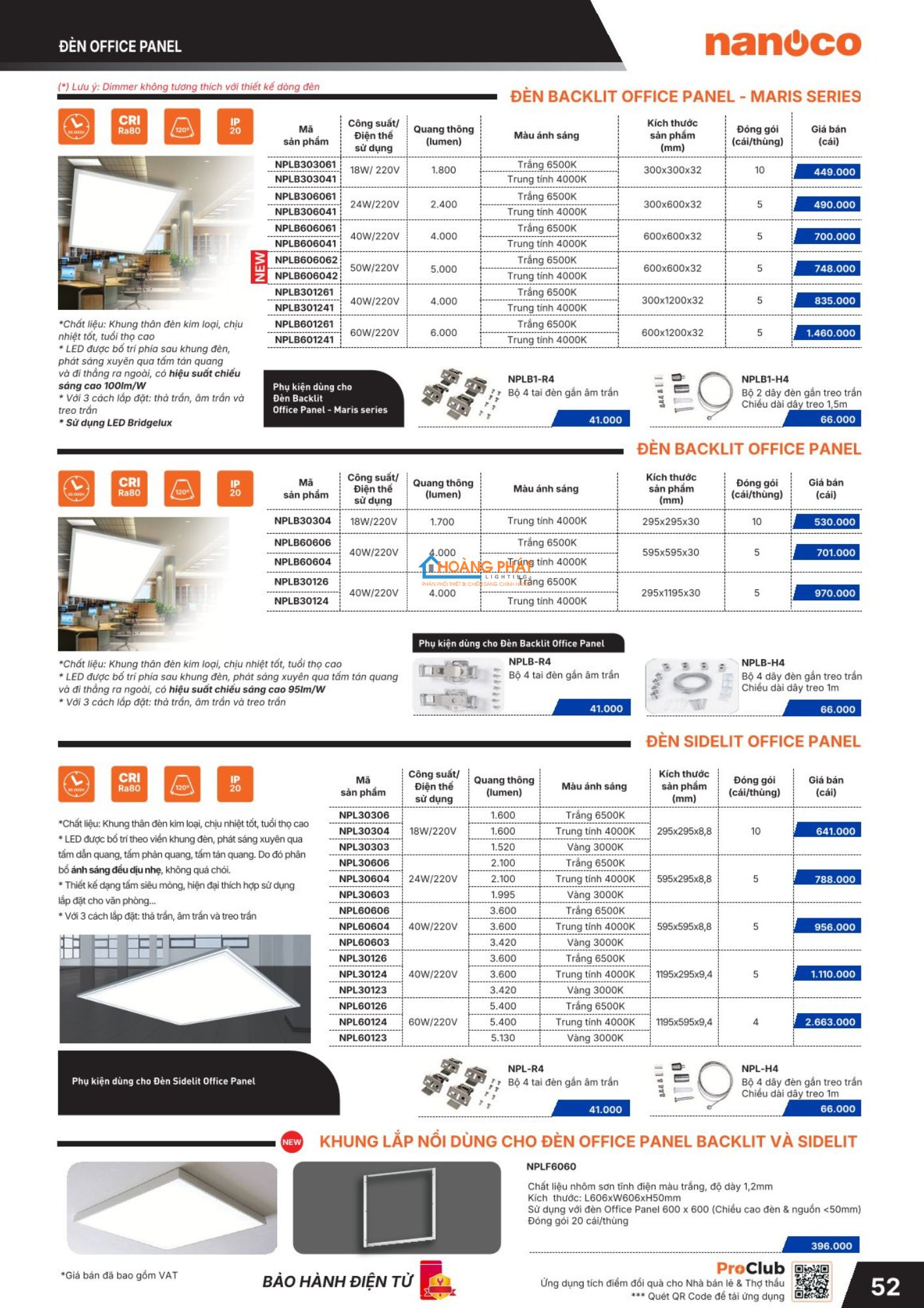 Bảng giá đèn led - thiết bị điện Nanoco mới cập nhật 2026