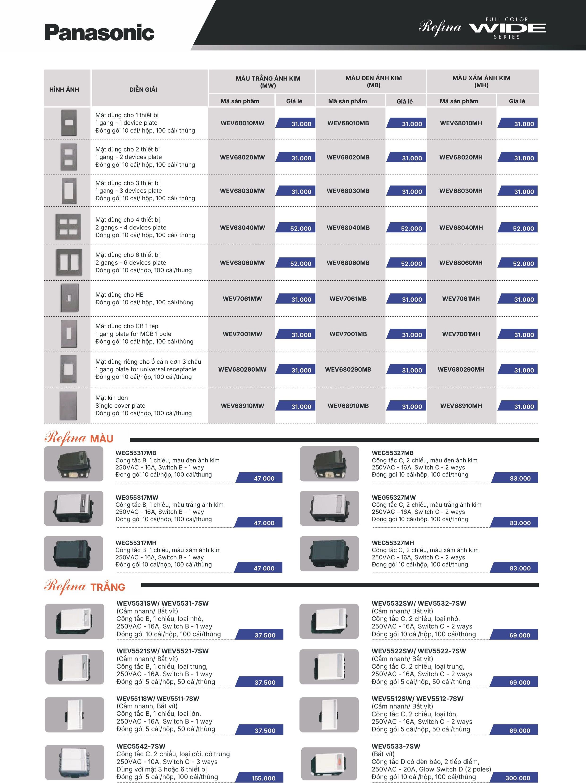 Công tắc D có đèn báo, 2 tiếp điểm WEV5533-7SW Panasonic