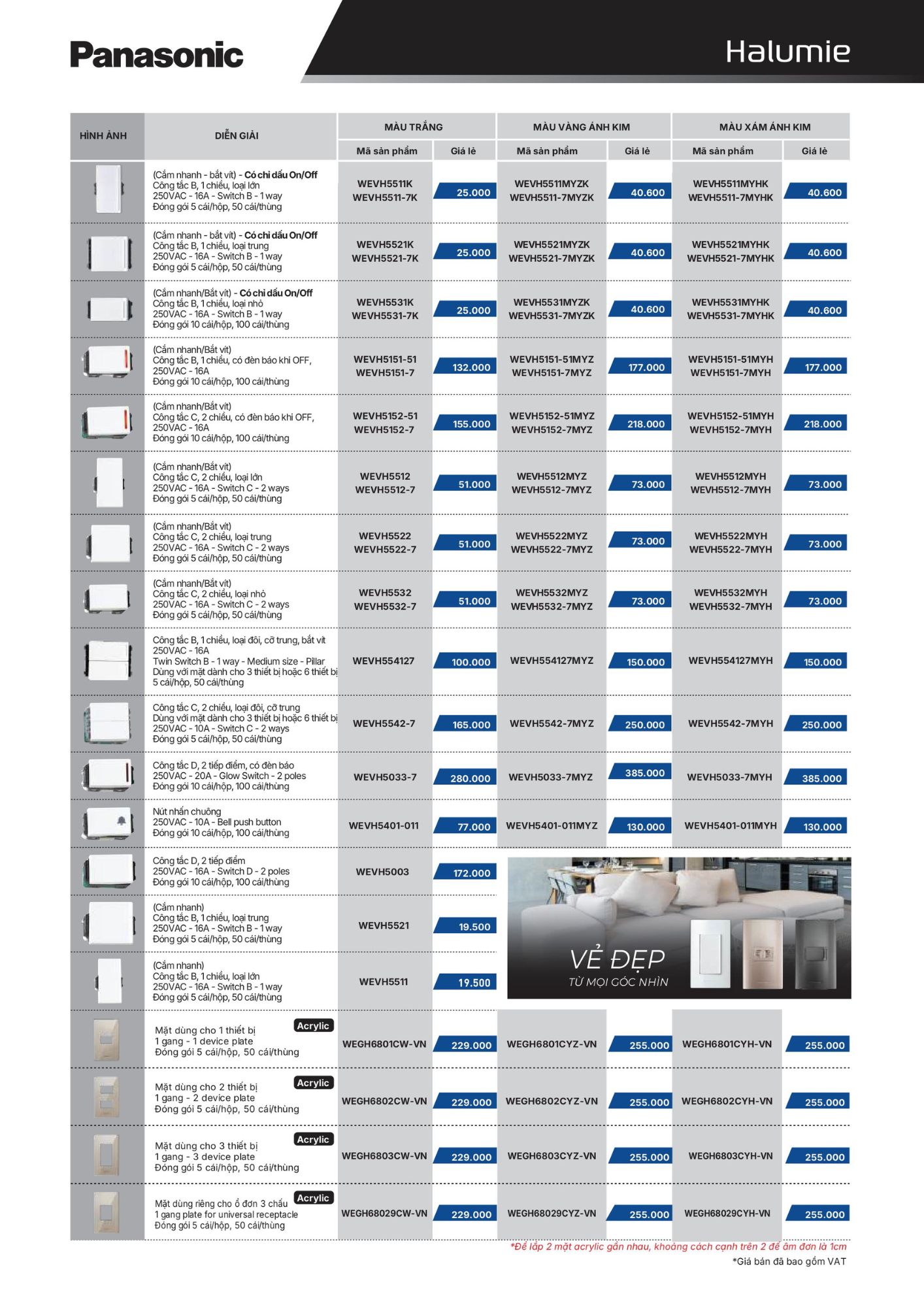 Nút nhấn chuông màu xám ánh kim WEVH5401-011MYH Panasonic