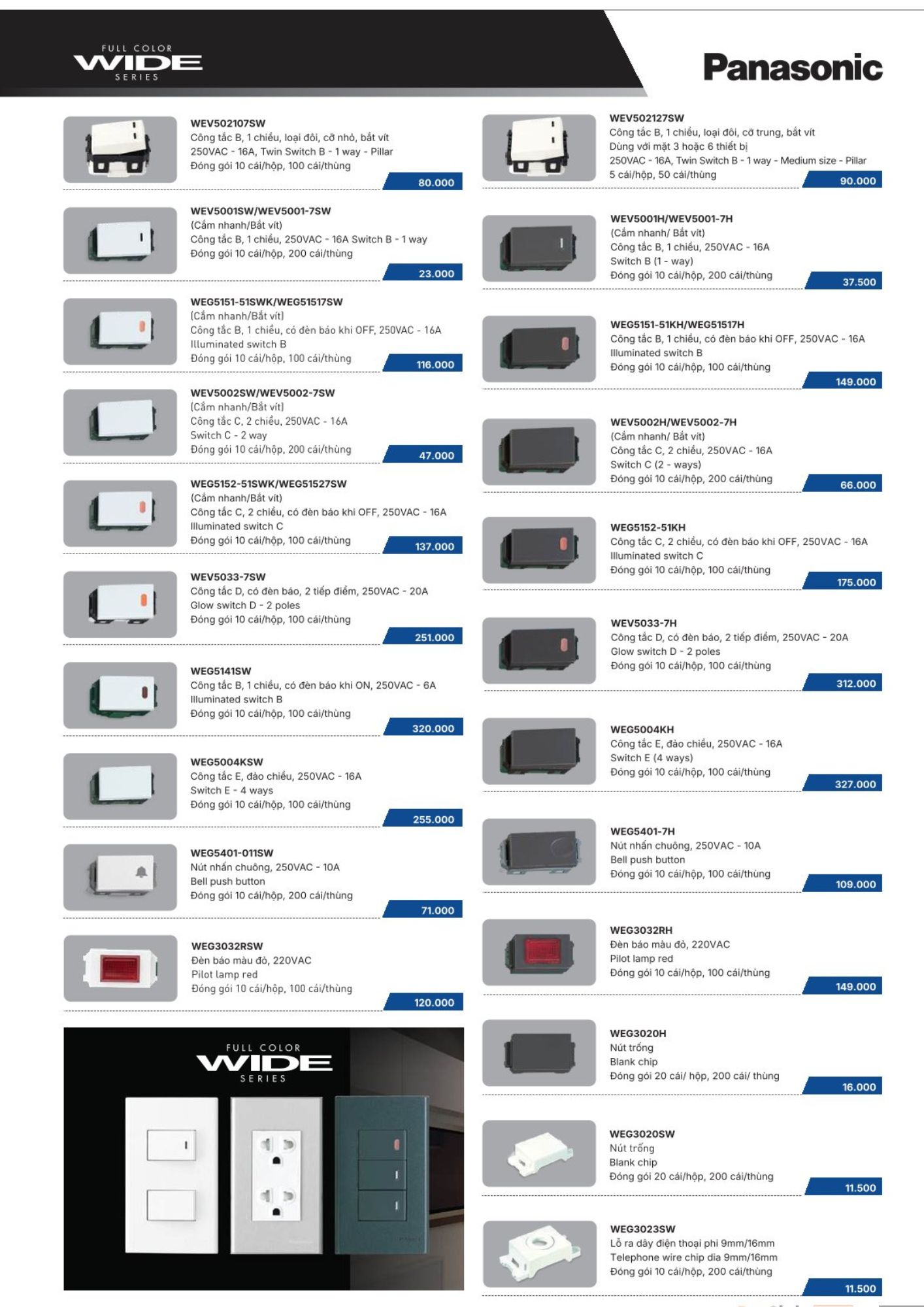 Công tắc C, 2 chiều, có đèn báo khi OFF WEG5152-51SWK Panasonic