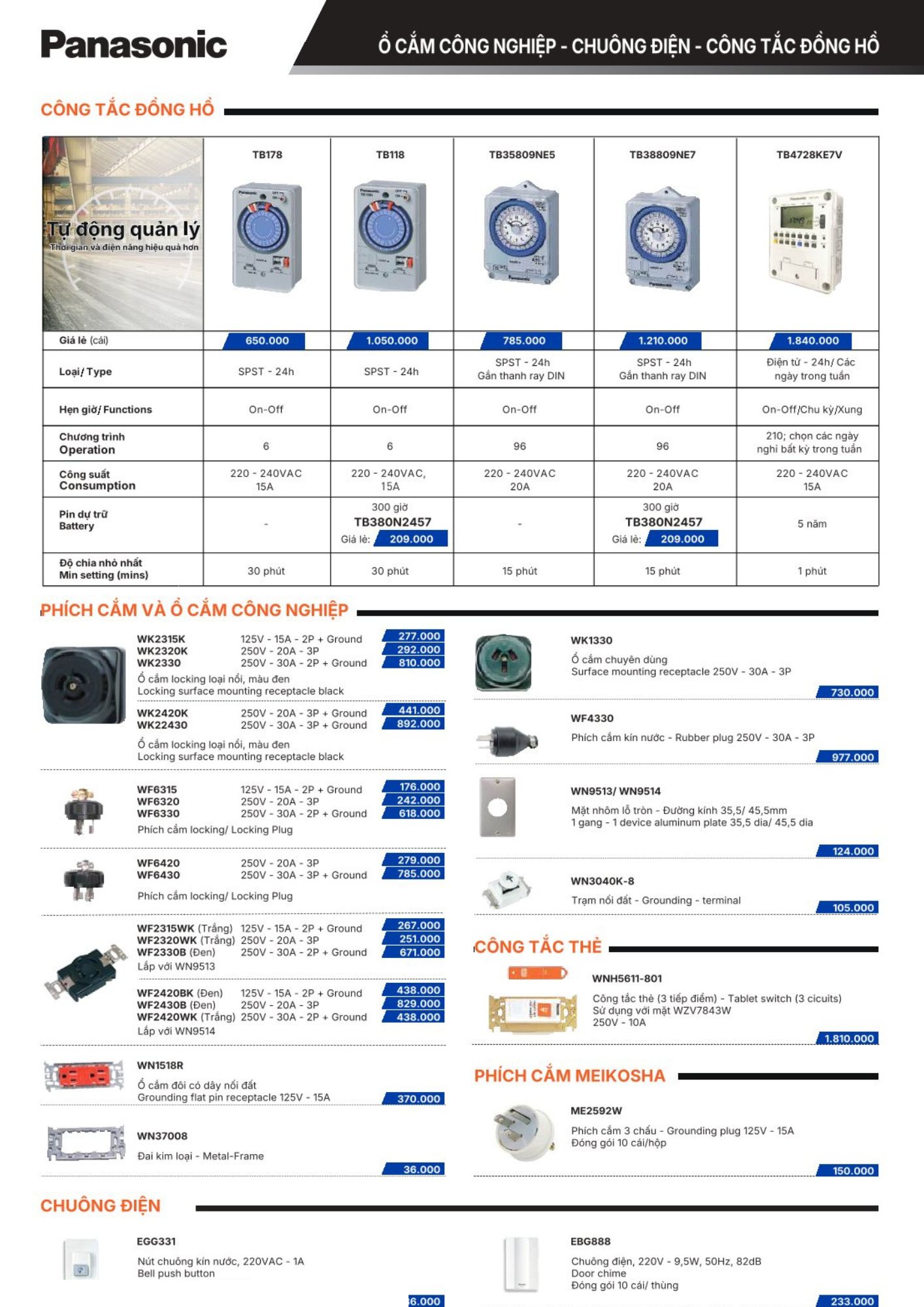 Công tắc đồng hồ TB178 Panasonic