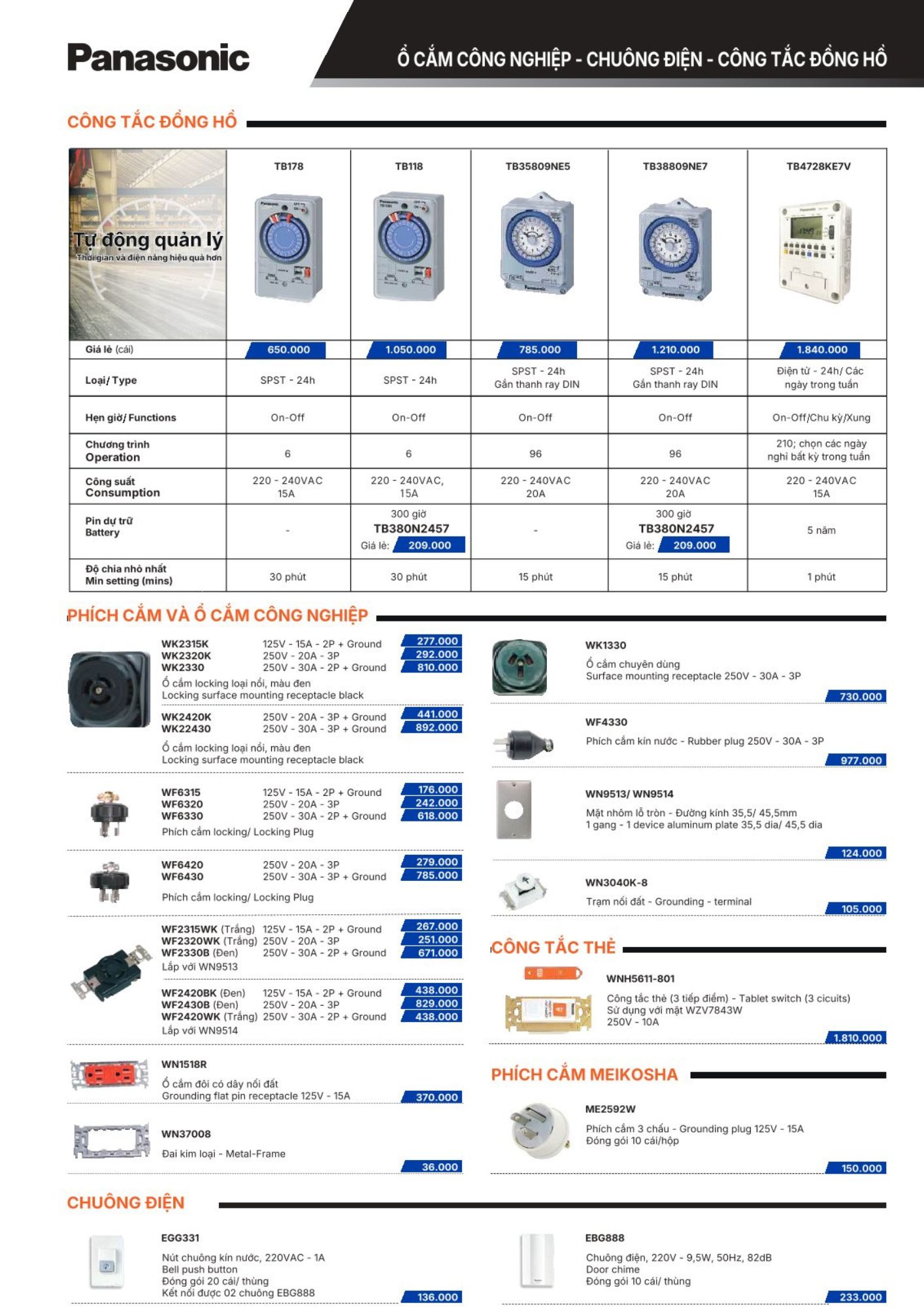Công tắc thẻ 3 tiếp điểm WNH5611-801 Panasonic 