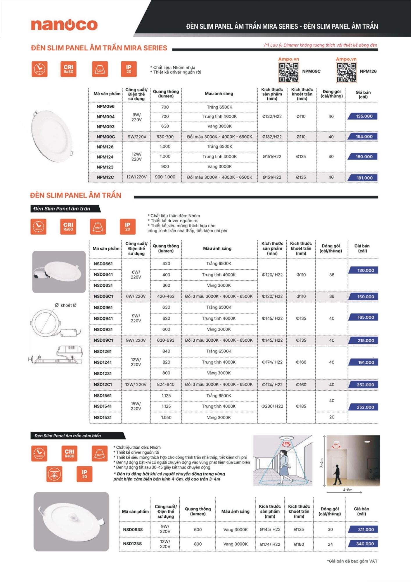 Đèn âm trần siêu mỏng NSD0631 6W 3000K Nanoco