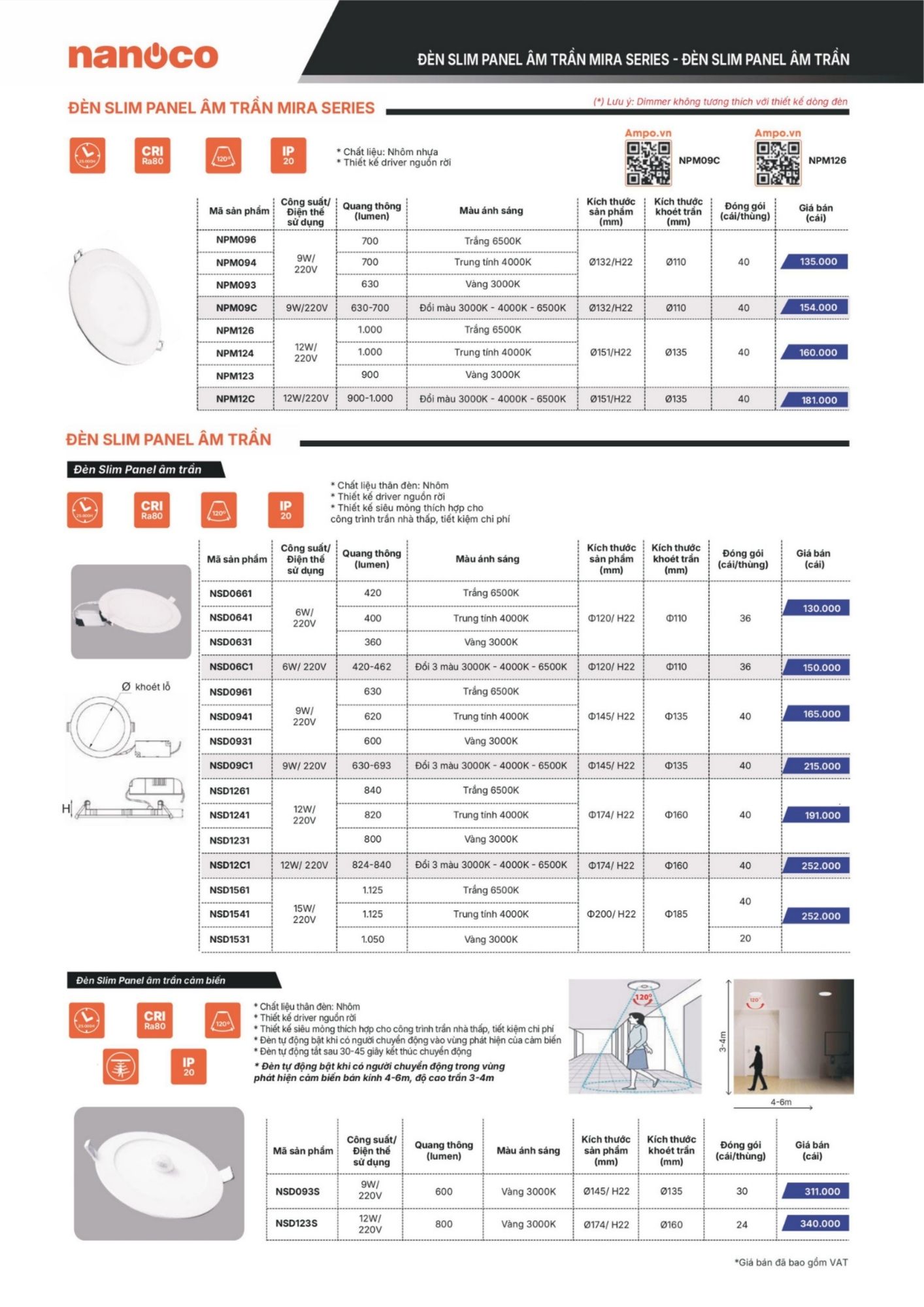 Đèn led âm trần đổi màu 12W NPM12C Nanoco