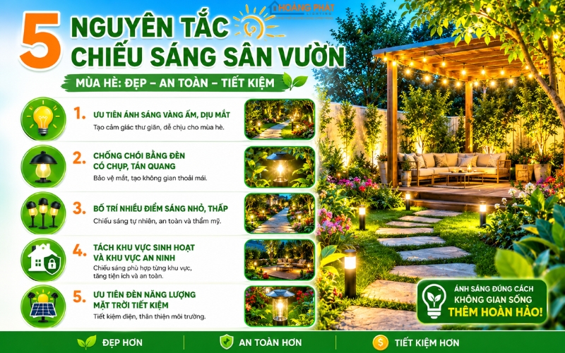 Chiếu Sáng Sân Vườn Mùa Hè: Chống Chói, Ít Thu Hút Côn Trùng
