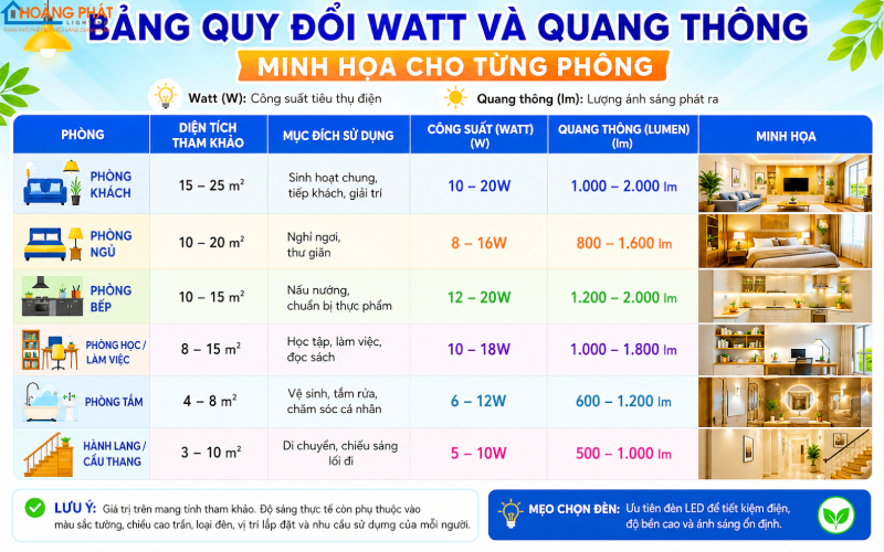 Đèn LED Bulb: Cách Chọn Công Suất Và Quang Thông Chuẩn Cho Từng Phòng