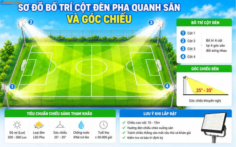 Chiếu Sáng Sân Thể Thao: Cách Chọn Công Suất Và Chống Chói Đèn Pha
