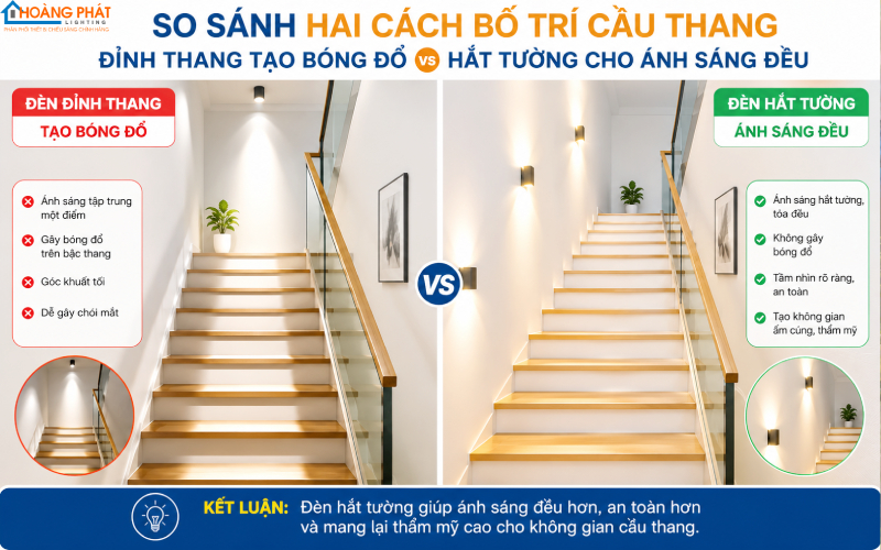 Chiếu Sáng Cầu Thang An Toàn: Đèn Âm Bậc, Cảm Biến, Cách Bố Trí