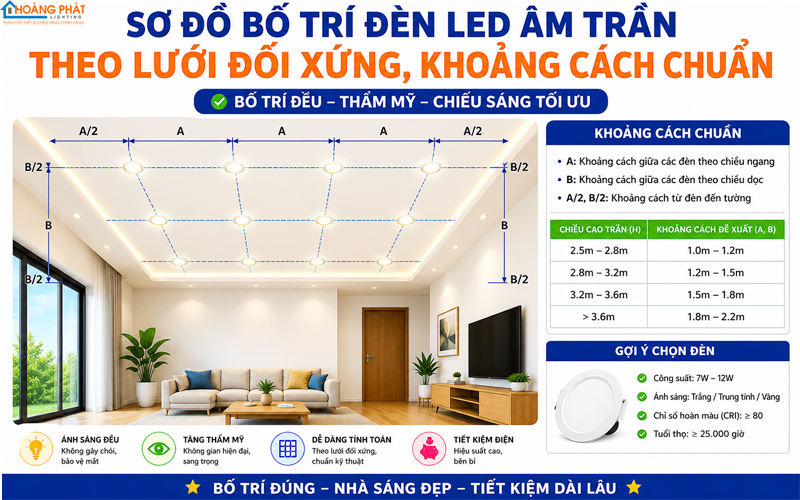 Đèn LED Âm Trần Downlight: Cách Bố Trí & Tính Số Lượng Chuẩn