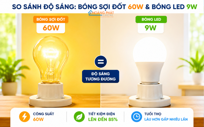 Bảng Quy Đổi Công Suất Đèn LED Thay Đèn Sợi Đốt & Compact: Chọn Đúng Độ Sáng