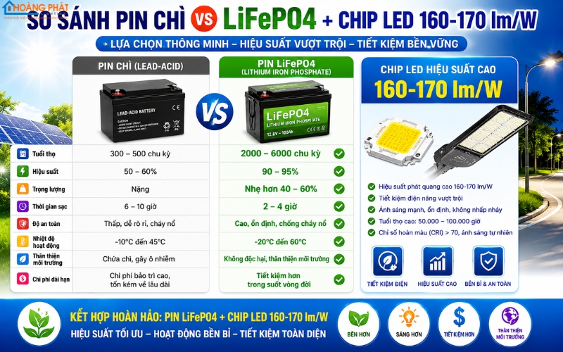 Đèn Năng Lượng Mặt Trời Thế Hệ Mới: Pin LiFePO4 & 5 Nâng Cấp Đáng Tiền