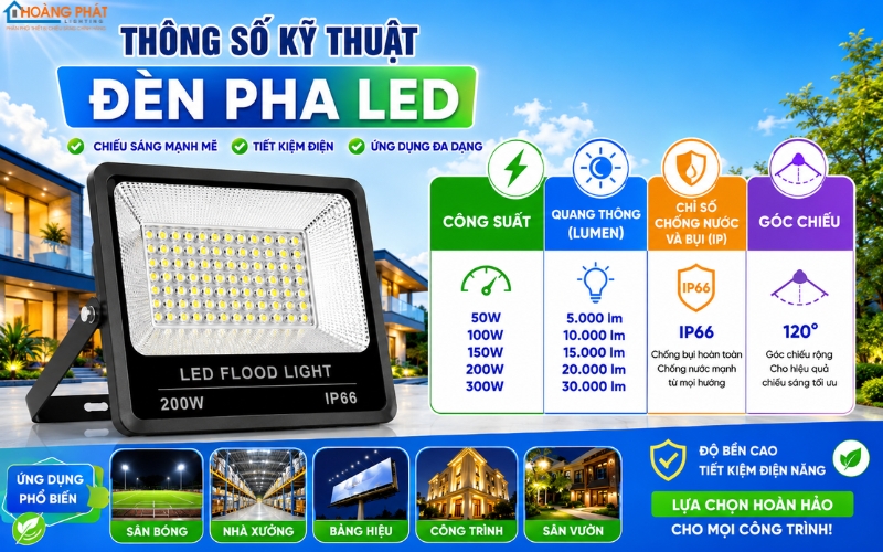 Đèn Pha LED Ngoài Trời: Cách Chọn Công Suất Chiếu Sáng Sân Bãi