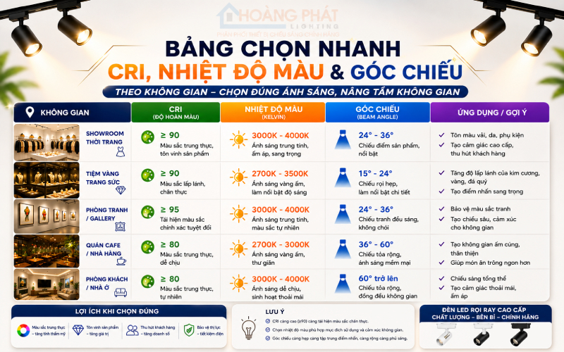 Đèn LED Chiếu Tranh, Chiếu Điểm Trang Trí: Cách Chọn CRI, Góc Chiếu Chuẩn