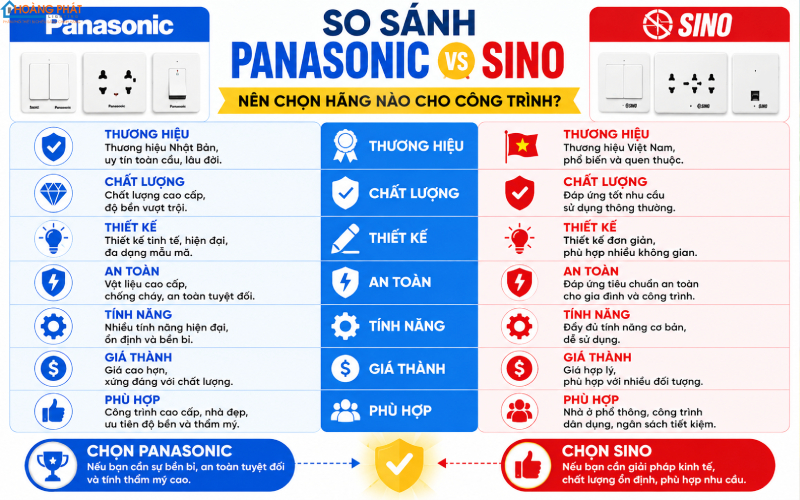 So Sánh Ổ Cắm Công Tắc Panasonic Và Sino: Nên Chọn Hãng Nào Cho Công Trình?