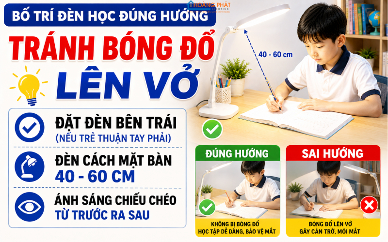 Bố trí đèn học đúng hướng