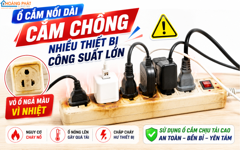 Các lỗi nguy hiểm khi dùng ổ cắm cho thiết bị công suất lớn