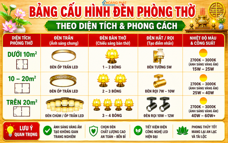 Chiếu Sáng Phòng Thờ: Cách Chọn Đèn LED Ấm Cúng, Trang Nghiêm Đúng Phong Thủy