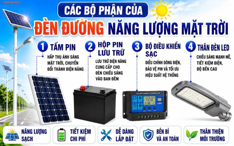 Cấu tạo bộ đèn đường năng lượng mặt trời
