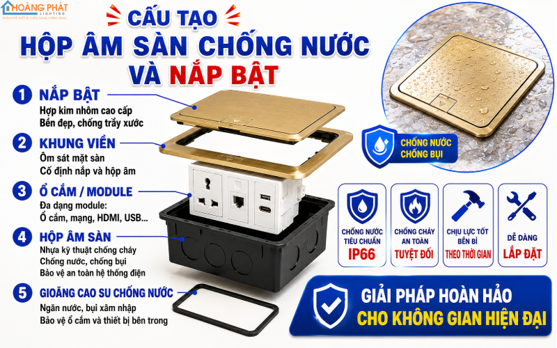 Cấu tạo ổ cắm âm sàn chống nước