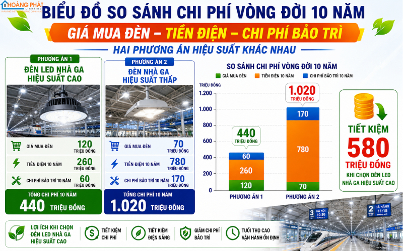 Chi phí vòng đời hệ thống đèn LED nhà ga bến xe