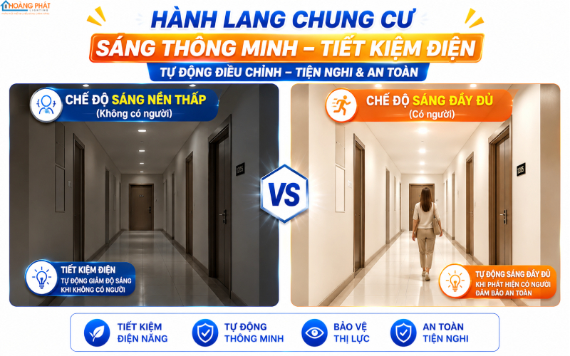 Chiến lược hạ sáng nền hành lang chung cư bằng cảm biến