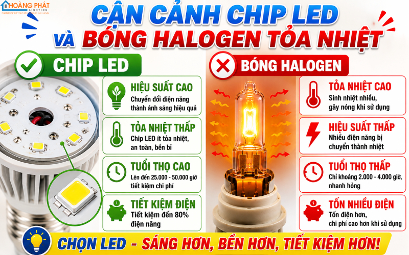 Chip LED và bóng halogen