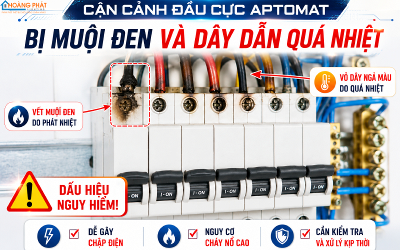 Dấu hiệu quá nhiệt tại đầu cực aptomat mùa hanh khô