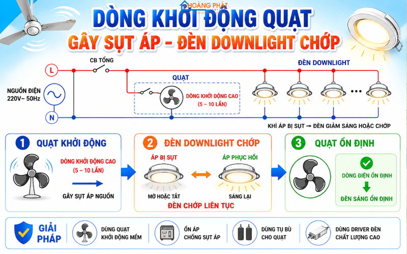 Đèn Downlight Bị Chớp Khi Dùng Chung Quạt Trần, Đèn Khác: Nguyên Nhân Và Cách Xử Lý