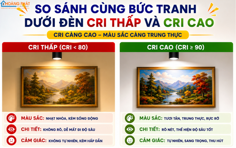 Đèn led chiếu tranh CRI cao tái hiện màu trung thực