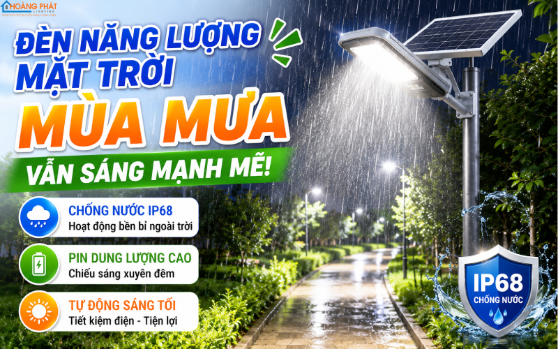 Đèn năng lượng mặt trời hoạt động trong đêm mưa