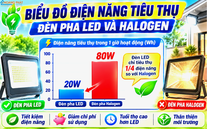 Điện năng đèn pha LED và halogen