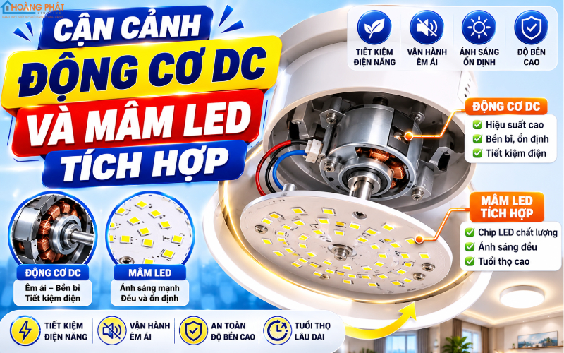 Động cơ DC quạt trần đèn LED