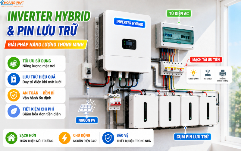 Inverter hybrid và pin lưu trữ cho hệ chiếu sáng
