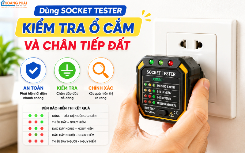 Kiểm tra ổ cắm tiếp đất bằng socket tester