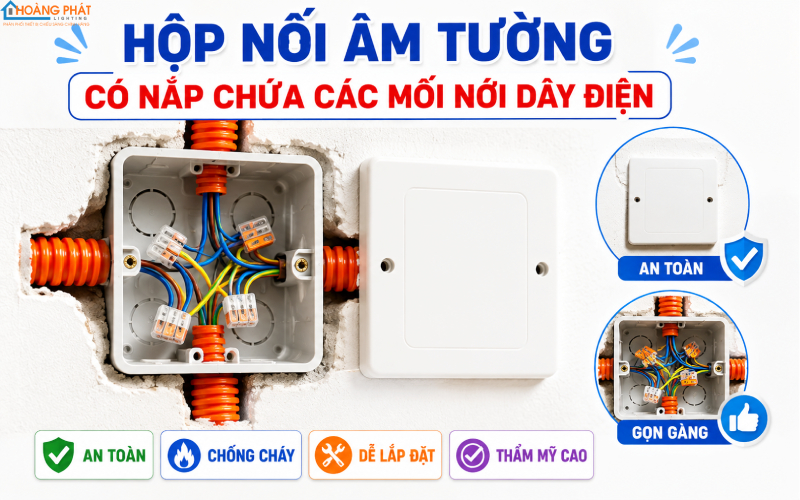Mối nối dây điện âm tường trong hộp nối