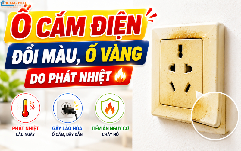 Ổ cắm điện đổi màu, ố vàng do phát nhiệt