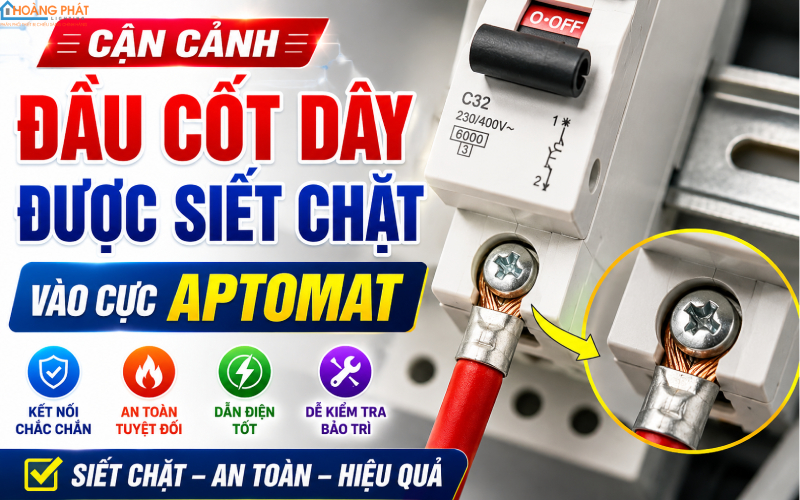Siết chặt đầu nối dây aptomat an toàn