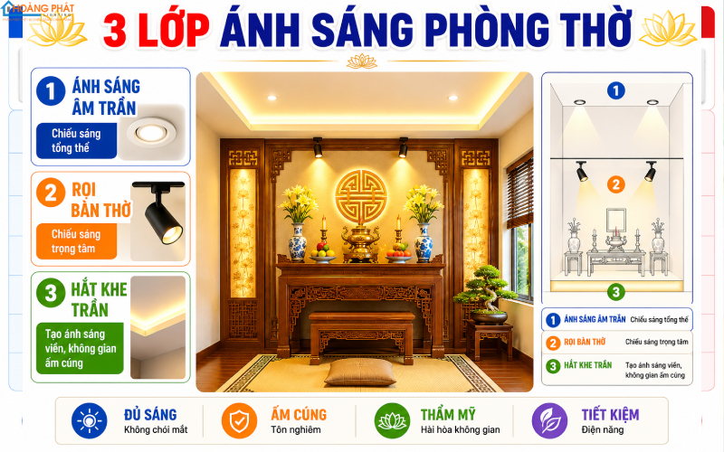 Chiếu Sáng Phòng Thờ: Cách Chọn Đèn LED Ấm Cúng, Trang Nghiêm Đúng Phong Thủy