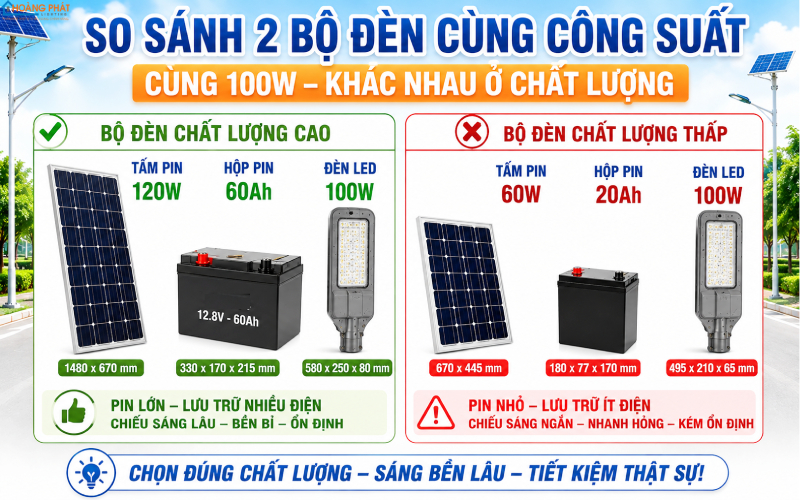 So sánh đèn năng lượng mặt trời hàng đạt chuẩn và hàng kém chất lượng