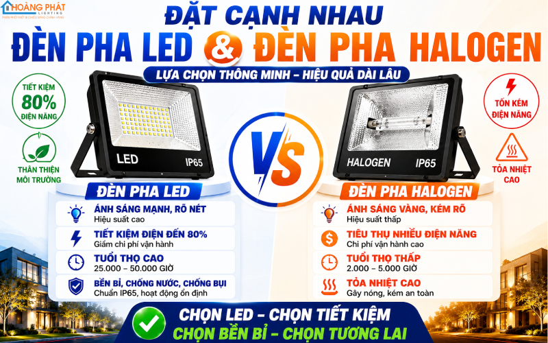 So sánh đèn pha LED và halogen