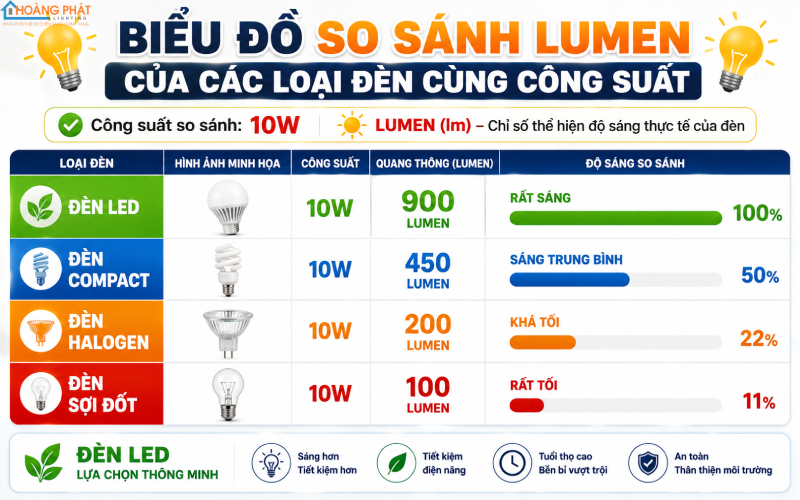 So sánh lumen đèn LED