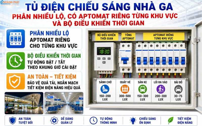 Tủ điện chiếu sáng nhà ga bến xe phân lộ theo khu vực