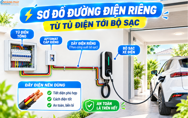 Aptomat và dây cho sạc ô tô điện