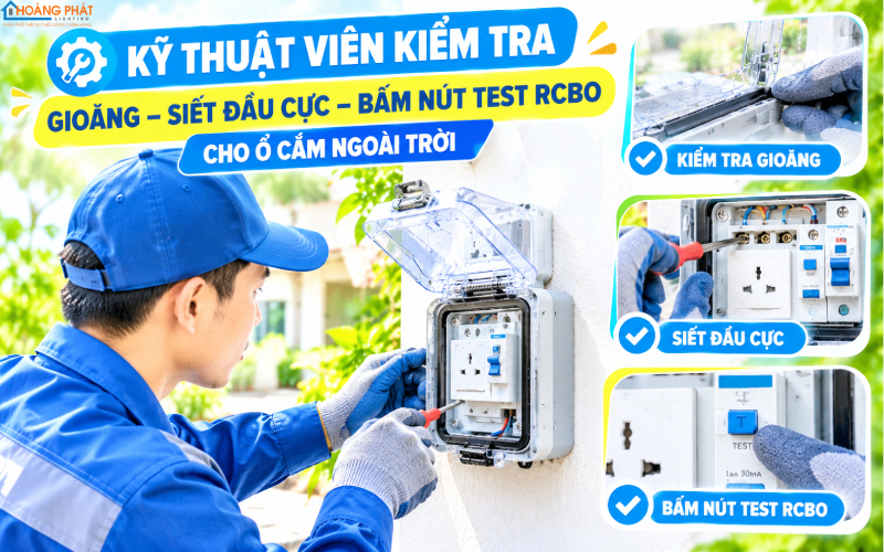 Bảo dưỡng ổ cắm ngoài trời, test RCBO chống giật